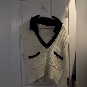 bishop + young V-Neck Cream and Black Sweater Vest